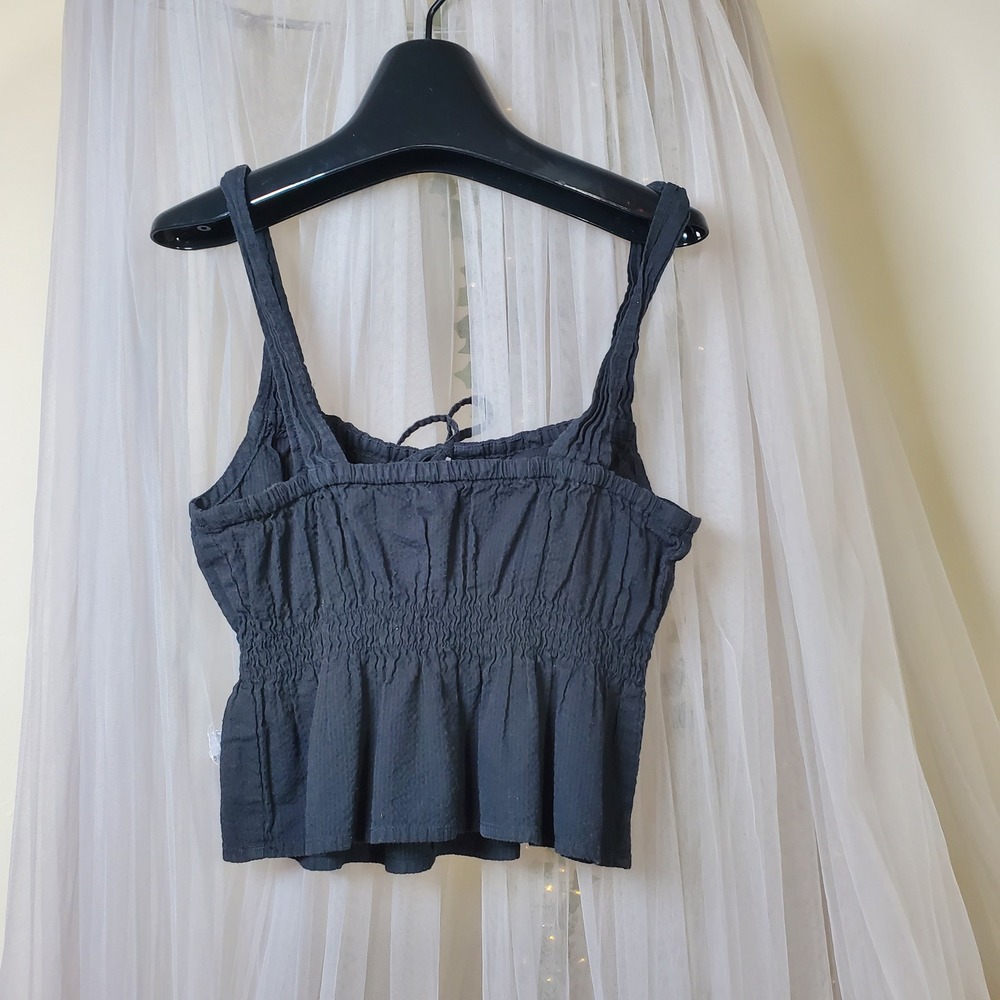 Madewell Black Babydoll Boho Top Peasant Y2K Cotton Linen Poly Whimsgoth Size 6 - Picture 4 of 6